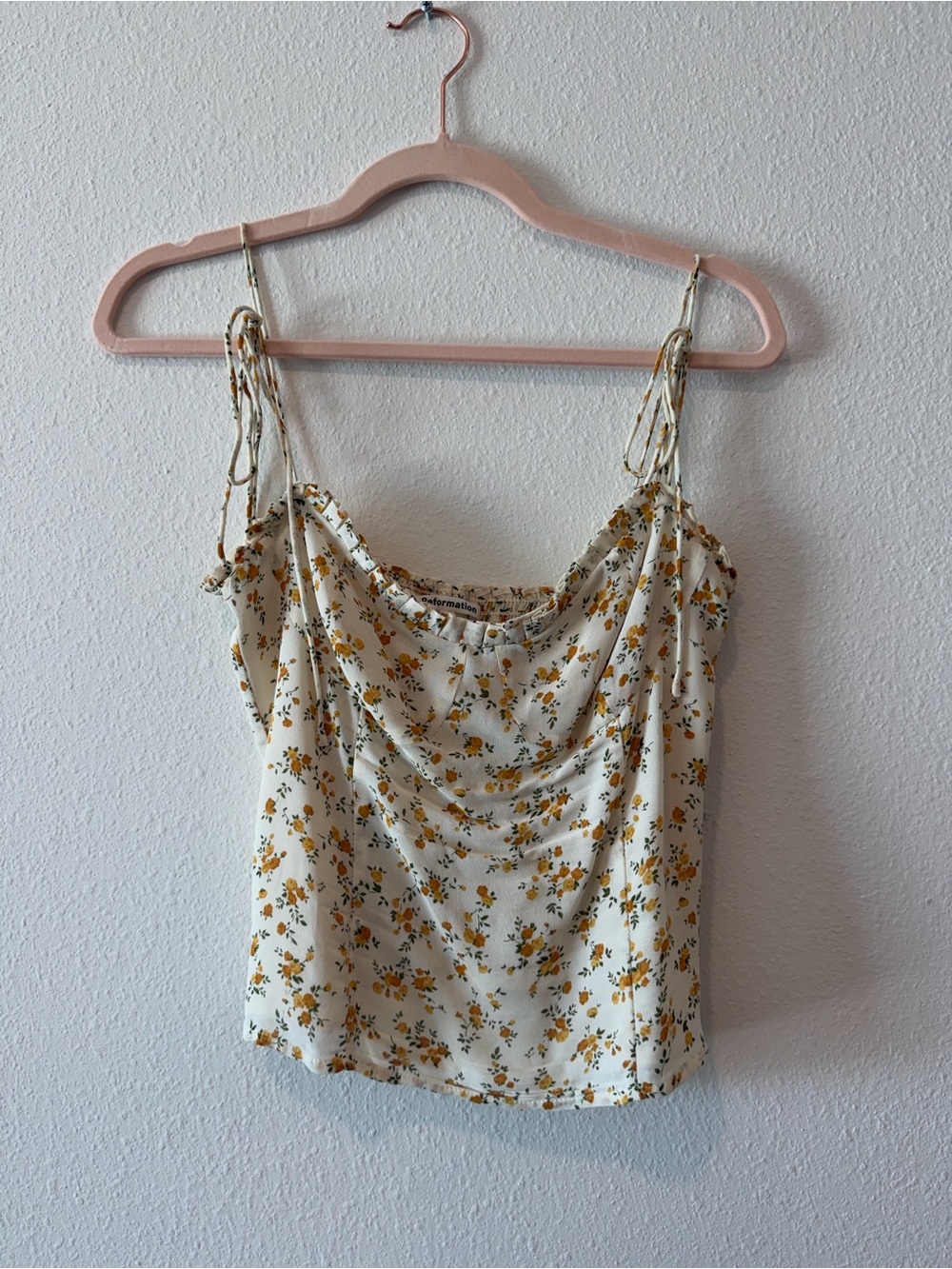 Reformation sweetheart Neck Strap tie tank - White with floral